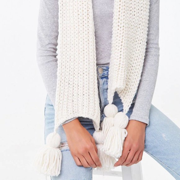 Forever 21 Womens Tassel Accent Oblong Scarf Cream - Picture 4 of 4